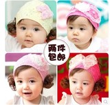 宝宝假发帽子夏季0-3-6-12个月婴儿空顶帽韩版公主可爱凉帽假发带