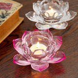 欧式高品质水晶透明玻璃莲花烛台时尚家居装饰祈福供佛摆件送蜡烛