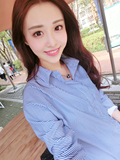 衬衫外套女士衬衫韩国百搭宽松bf休闲竖蓝条纹衬衣长袖春夏衬衣