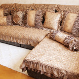 宝丽 欧式蕾丝花边沙发垫 皮沙发防滑坐垫 咖啡金丝刺绣高级制定