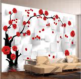 简约3D立体方框红玫瑰浪漫电视背景墙壁纸客厅卧室婚房墙布壁画