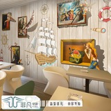 复古木纹墙纸3D海贼王自拍壁画动漫主题卧室餐厅咖啡馆奶茶店壁纸