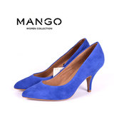 MANGO新款外贸原单女鞋羊皮真皮尖头浅口高跟单鞋女宝蓝色特价