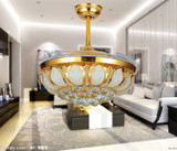 欧式隐形水晶风扇吊灯家用客厅餐厅卧室灯LED遥控简约金色吊扇灯