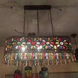东南亚摩洛哥风格镂空铁艺水晶吧台柜台咖啡餐厅长形波西米亚吊灯