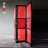 汉龙赤马 新中式家具家居装饰设计客厅隔断折屏风 花影红屏风J021