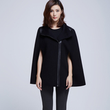 MS呢子大衣2015秋冬款欧美时尚显瘦蝙蝠袖斗篷披肩毛呢外套女黑色