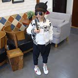 2016春装新款韩国童装男童外套斑马拼皮个性网格棒球服夹克黑白色