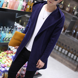 秋季新款韩版潮男子青年中长款风衣修身纯色大码男版披风连帽外套