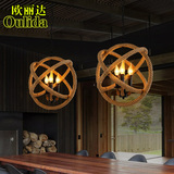 美式乡村loft复古创意麻绳吊灯个性酒吧台咖啡厅圆球工业铁艺吊灯