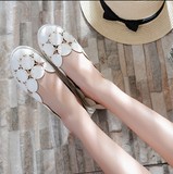 2016韩版代购夏季白色女皮鞋透气镂空软底圆头平底单鞋平跟船鞋