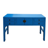 地中海复古蓝色实木带抽屉书桌高脚小姐梳妆台玄关柜 榆木质家具