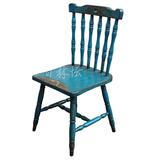 地中海蓝色做旧实木仿竹节餐椅 新古典电脑靠背椅子 榆木家具订做