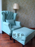 美式乡村老虎椅单人沙发 欧式小户型卧室高背休闲单人贵妃椅