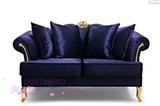地中海风格蓝色丝绒布艺沙发简美欧式新古典小户型单双三人位沙发