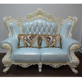 欧式真皮沙发 大小户型沙发 天蓝色白色沙发 美式实木古典家具