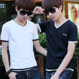 男士短袖t恤夏季韩版学生上衣服青少年潮流V领体恤衫修身简约男装