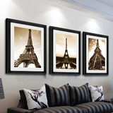 欧式现代简约埃菲尔铁塔 有框画客厅餐厅三联壁画高端装饰画0047