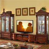 美式电视柜 欧式实木电视机柜组合家具玻璃酒柜美式乡村地柜