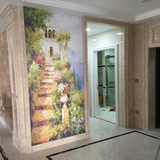 3D立体欧式客厅走廊玄关背景墙壁纸墙纸风景油画小路无缝大型壁画