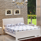 现代简约白色实木床 双人1.8米橡木床1.5m中式主卧高箱储物床婚床