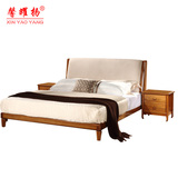 榆木床全实木北欧宜家简约日式床1.8米环保双人床软靠背布艺床