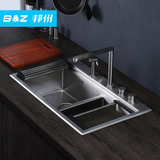 邦州304不锈钢纯手工水槽双槽 创意3D隐藏式厨房洗菜盆套餐送盖板