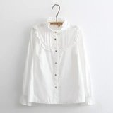 衬衫女长袖白色2016春季新款纯棉修身学生立领打底保暖时尚韩版潮