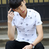 2016夏季流行韩版薄半袖衬衫修身青年男装纯棉时尚寸衫短袖衬衣