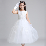 儿童礼服青少年公主蓬蓬婚纱裙女童钢琴演出服花童伴娘礼服白定做