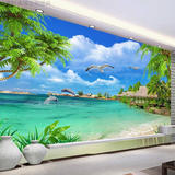 无缝3d立体墙壁纸客厅沙发电视背景墙影视墙大型壁画海景沙滩海景