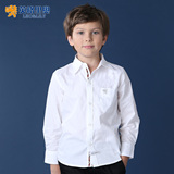 男童学生纯白色衬衫中大童小孩青少年长袖衬衣纯棉儿童演出服大码