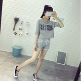 运动服套装夏2016韩版宽松大码休闲学生短袖字母印花两件套短裤女