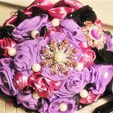 紫黑色结婚礼韩式新娘手捧花玫瑰珍珠娟纱蕾丝水钻花DIY材料包邮