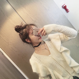 2016春装新款 韩版纯色V领长袖兔毛针织开衫女小外套潮款上衣