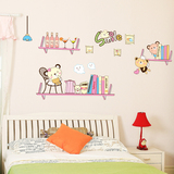可移除墙贴纸卧室床头儿童房间卡通幼儿园背景墙面装饰书架贴画