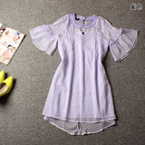 森女气质喇叭袖纯色连衣裙欧美夏装外贸原单品牌折扣女装剪标特价