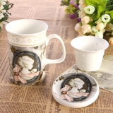 欧式复古马克杯带盖创意骨瓷办公室泡茶杯陶瓷古典花茶杯瓷杯带盖
