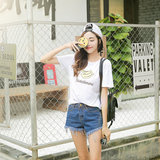 2016夏季新款印花短袖韩版修身百搭女装纯棉学院风打底衫女士t恤