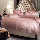 法式蕾丝纯棉贡缎床上四件套公主风欧式床单式1.8m婚庆床品欧美风