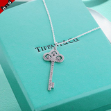 正品代购Tiffany18k金项链蒂芙尼鸢尾花镶钻钥匙吊坠毛衣链锁骨链