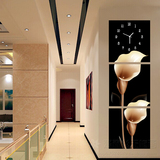 三联画钟表创意艺术时钟客厅玄关装饰画竖版走廊无框画挂钟马蹄莲