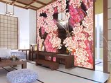 无缝大型壁画 壁纸/ 背景墙日本国画 日式 工笔花卉 高清质感樱花