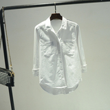 包邮完美版型韩国单文艺范高品质感双口袋棉麻衫白衬衫修身衬衣女