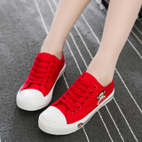 大嘴猴低帮帆布鞋女韩版学生板鞋2016新款春季红色平底球鞋休闲鞋