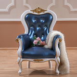 欧式单人沙发新古典实木沙发椅美式真皮椅子老虎椅咖啡厅休闲椅
