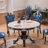 欧式大理石餐桌子圆形带转盘实木圆桌雕花美式餐桌椅组合6人现货