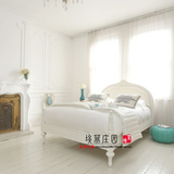法式新古典地中海白色做旧雕花实木双人床1.5米/1.8米