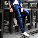 春夏季蓝色青年牛仔裤男生修身型韩版潮流薄款青少年学生小脚裤子