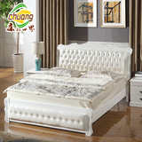 欧式床双人床实木床橡木床1.8米软靠 白色高箱储物床婚床简约现代